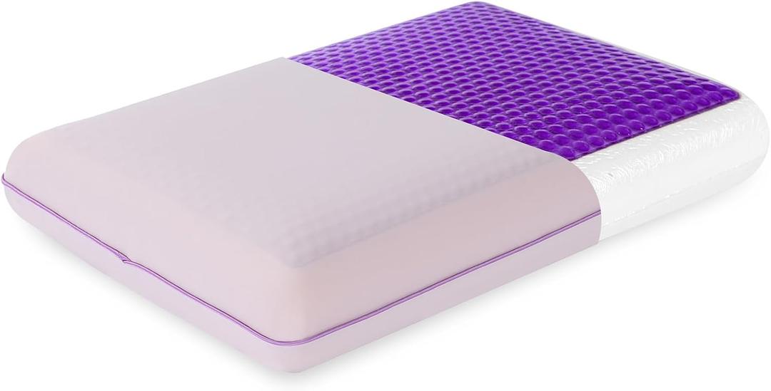 Cooling Memory Foam Pillow with Two-Sided Reversible Cover, Neck Support for Back, Stomach, and Side Sleepers, Washable Removable Cover, All-Season Comfort, Purple (Purple(1 Pack))