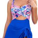 One Piece Swimsuit Women Tummy Control Swim Dress Sexy Criss Cross Tie Back Bathing Suit (Medium, Color Print)