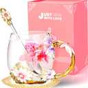 Wisolt Birthday Gifts for Women Mothers Day Gifts for Her Mom Grandma Teacher Friend Anniversary Christmas Valentines Day Glass Coffee Mug with Spoon
