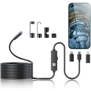 Endoscope Camera with Light,1920P HD Borescope Tools with 8 Adjustable LED Lights, Endoscope with Semi-Rigid Snake Camera, IP67 Waterproof Inspection Borescope for iOS and Android-32.8ft Single Lens