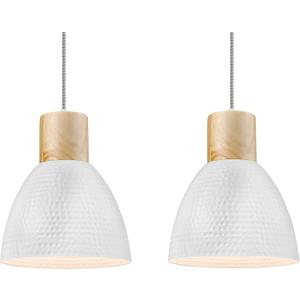 ELYONA 2 Pack Hammered Pendant Light Fixtures, 10.2 Metal & Rubber Wood Island Hanging Lamp, Adjustable Height, Modern Pendant Lighting for Kitchen,Farmhouse Bar,Dining Room,Bedroom, Nordic White