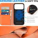 SHIELDON Real Leather Wallet Case for iPhone 17 Pro Max 6.9" 5G 2025 | Kickstand, RFID Blocking Credit Card Holder, Magnetic Closure, Folio, Shockproof Protective Phone Cover - Orange