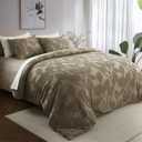 Brown Duvet Cover King Size - 3 Pieces Shabby Chic Tufted Leaf Bedding Set, Includes 1 Duvet Cover 104x90 Inches with 8 Corner Ties & 7 Buttons, 2 Pillow Shams, Boho Home Bedding