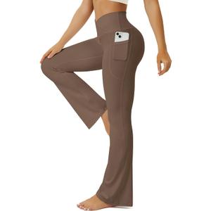 FOHOFO Yoga Pants Women, Flare Leggings for Women with Pockets Crossover High Waisted Bootcut Yoga Pants (XX-Large, Yellow-brown)