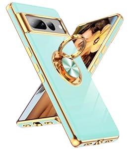 LeYi for Google Pixel-7-Pro Phone Case: 360° Rotatable Ring Holder Magnetic Kickstand, Plating Rose Gold Edge Protective for Google Pixel 7 Pro Case, Mint