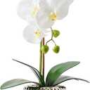 Fake Flowers with Vase, Large Orchids Artificial Flowers in Silver Pot Fake Orchid Fake Plant in Pots Artificial Flowers for Home Decor Indoor Table Centerpiece Bathroom Decoration