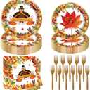 Fall Thanksgiving Party Supplies 96 Pcs Thanksgiving Paper Plates and Napkins Forks Pumpkin Turkey Autumn Disposable Tableware Set for Fall Harvest Party Decorations