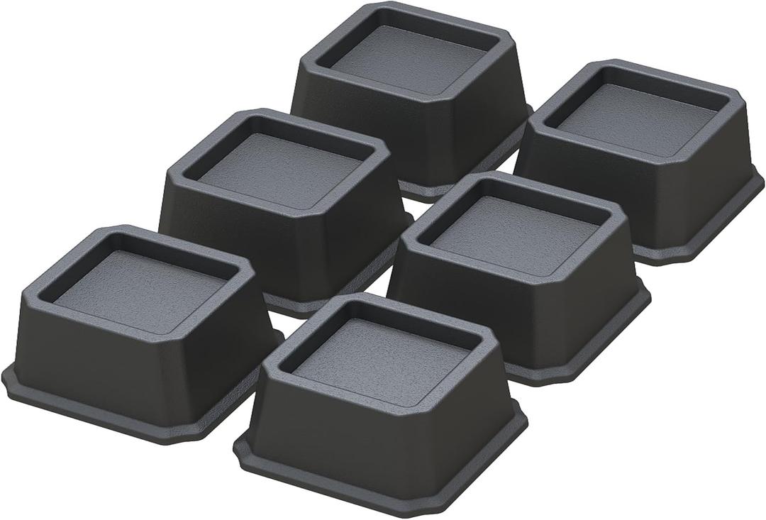 Bed Risers 1 Inch Set of 6, Heavy Duty Bed Elevators Lifts Up 2,000 lbs Furniture Risers for Bed Frame and Sofa, Black (Black 6 Pack)