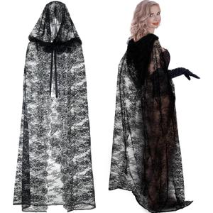 Lace Witch Cape for Women Black Vampire Cloak Gothic Costumes Lace Cape for Cosplay Vampire Women Costume Halloween