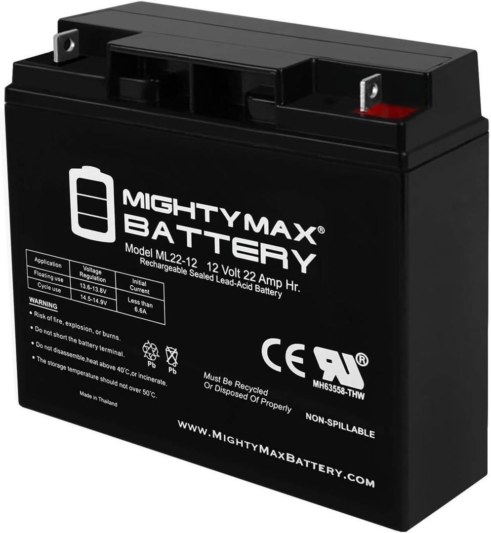 Mighty Max Battery Mighty Max Battery ML22-12 - 12 Volt 22 AH, Nut and Bolt (NB) Terminal, Rechargeable SLA AGM Battery