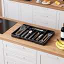 Kitsure Cutlery Drawer Organiser for Kitchen - Adjustable Cutlery Tray for Effortless Utensil Sorting, Versatile Kitchen Storage & Organisation Solution, 13.70" x 1.54" x 10.94"~20.08", Black (Large)