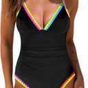 popvil One Piece Swimsuit 2025 Tummy Control Women Bathing Suit Shapewear Swimsuits Slimming Neon Cute Tie Back Swimwear M