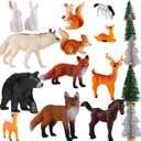 Skylety 18 Pcs Forest Animal Figures Toy Set with Trees, Woodland Animal Toys for Kids Pretend Play, Wildlife Figurines Learning Playset for Toddlers Classroom Diorama Party Decorations