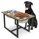 Elevated Dog Bowls for Large Dogs, Raised Dog Bowl Stand with Two X-Large Stainless Steel Bowls for Dogs, 3.5L Capacity, Rustic Brown