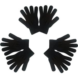 2 x 3 Pairs Magic Gloves Men Women Black Warm Winter Knit Gloves for Kids Teens Adults Cold Weather Gloves Boys Girls (Small)