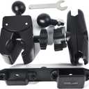 HYS Heavy-Duty Clamp Mount for Two-Way Radios - 360 Adjustable Aluminum Arm with Dual Ball Heads, HT & Shoulder Speaker Mic Belt Clip Holder - Universal Desktop/Pole Mount for Indoor/Outdoor Use