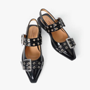 Slingback Flats for Women, Buckle Ballet Flats with Close Toe Pointed Toe Block Heel Dress Flat Shoes, size 8
