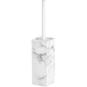 mDesign Steel Square Modern Toilet Bowl Brush and Holder for Bathroom Storage and Organization, Compact Free-Standing Design, Covered Brush - Sturdy, Deep Cleaning - Citi Collection - Marble