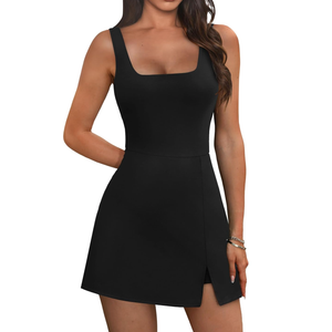 OFEEFAN Athletic Dress for Women Mini U Neck Sleeveless Built in Shorts with Pockets Tennis Golf Graduation M