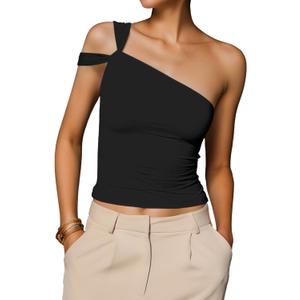 Summer One Shoulder Tops for Women Going Out Asymmetric Strapless Tube Top Party Trendy Sleeveless Y2k Top (Small, Black)