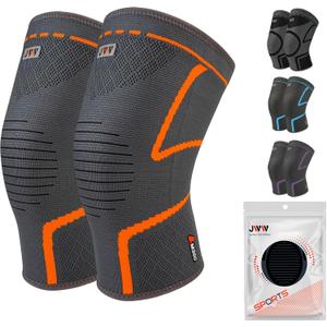 JWW Knee Compression Sleeve 2 Pack for Men and Women, Knee Brace for Knee Pain Relief, Comfortable Support for Running, Workout Sports and Daily Wear, Meniscus, ACL and Arthritis Recovery (Orange, M)