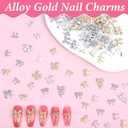 135 PCS Bow Nail Charms 5 Styles 3D Golden Bowknots Charms for Nails Shiny Bow Tie Nails Gems Nail Art Accessories(Gold Silver White)