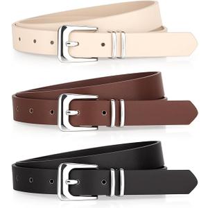 Monoluxe Pack 3 Womens Belts for Jeans Pants, Ladies Girls Leather Belts with Gold Sliver Buckle, Size M for Waist Size 31"-35"