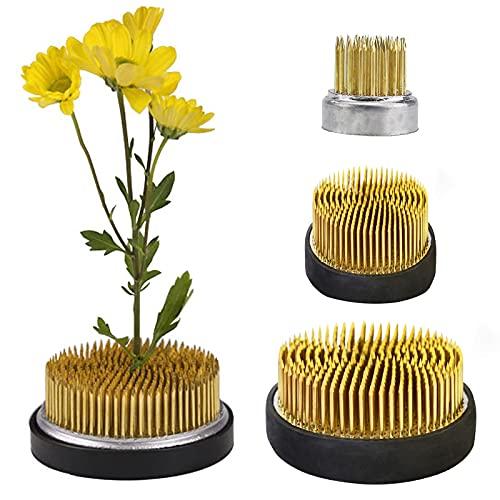 Ikebana Stem Holder, 3 Pieces Flower Frog Kenzan Fixed Tools Flower Holder Floral Arrangement Pin for Flower Arrangement Vase, Fixation and Decoration (Gold, 0.91 Inch, 1.02 Inch, 2.36 Inch)