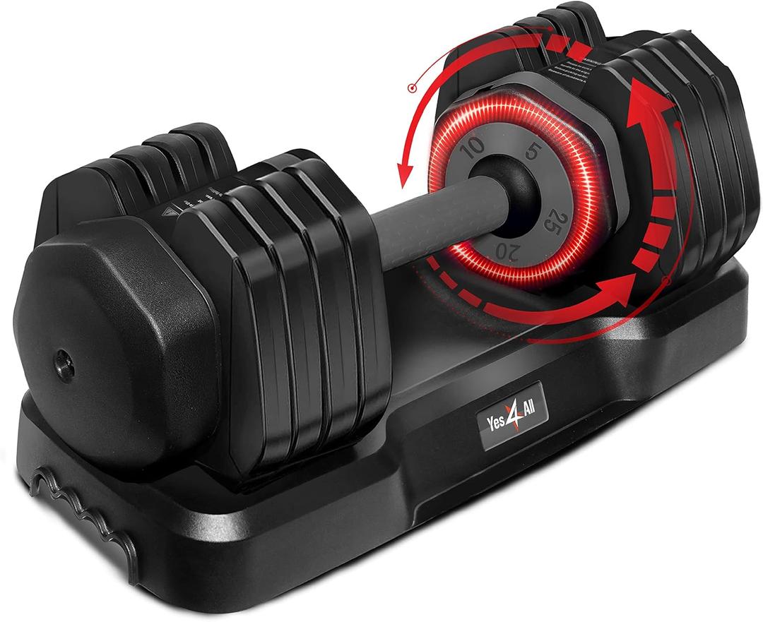 Yes4All 25/55LB Single/Pair Adjustable Dumbbells Weights, 5 in 1 Free Weights Dumbbell with One Second Dial Handle for Different Workout Levels (Grey Grip)