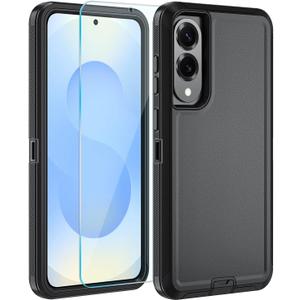 for Samsung S25 Edge Case with HD Tempered Glass Screen Protector, for Galaxy S25 Edge Heavy Duty Phone Case (Black)