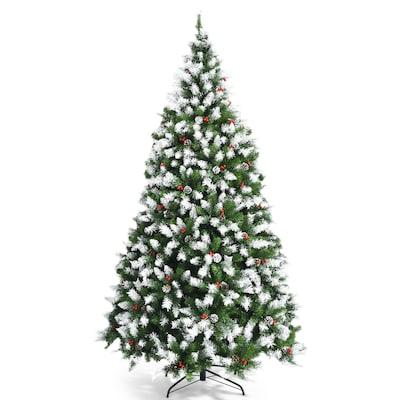 7.5-ft Pre-lit Flocked Artificial Christmas Tree with White LED Lights