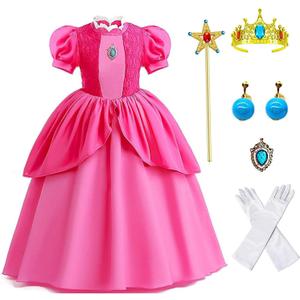 YUEGOO Pink Princess Costume Dress for Girls Kids, Princess Cosplay Halloween Party Dress Up Suit 3-12Y (4-5 Years)