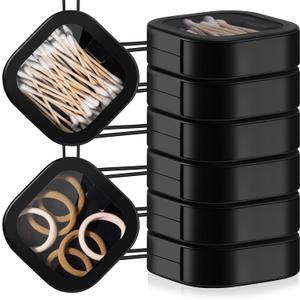 Kathfly 6 Pcs Hair Tie Container Dispenser Organizer Hair Tie Holder Travel Portable Bobby Pin Holder Cotton Swabs Dispenser Women Bathroom Storage Accessory Travel Essentials(Black)