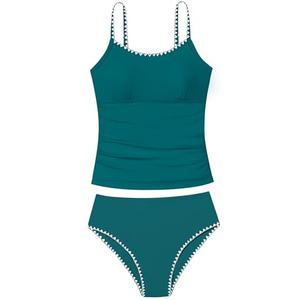 TyeSmo Girls Swimsuits for Teens Solid Color Tankini Contrast Trim Swimwear 2 Piece Teen Bathing Suits Padded Teen Swimsuits for Girls 13-14 Years Bathing Suit for Teens