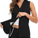 Mastectomy Shirts with Drain Pockets V-Neck Open Front Breast Cancer Shirts for Women Post Mastectomy Must Haves (Black, S)