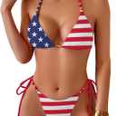 swimall Women's Thong Bikini Set Sexy String High Cut Triangle Swimsuit Two Piece Brazilian Bathing Suit (Medium, 505 - American Flag / 4th of July)