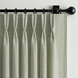 102 Inch Curtains 2 Panels Set,Two Packs Pinch Pleat Back Tab Linen Window Semi Sheer Privacy Thick Decorative Curtain Drapes for Living Room Bedroom,40x102 in Long,Sage Green