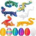 6 Pcs 3D Printed Dragon Eggs with Dragon Inside, Mini Dragon Egg Fidget Toy 3D Articulated Crystal Dragon Eggs, Easter Basket Stuffers 3D Printed Easter Eggs Animals Toy Set (Multicolor-6pcs)