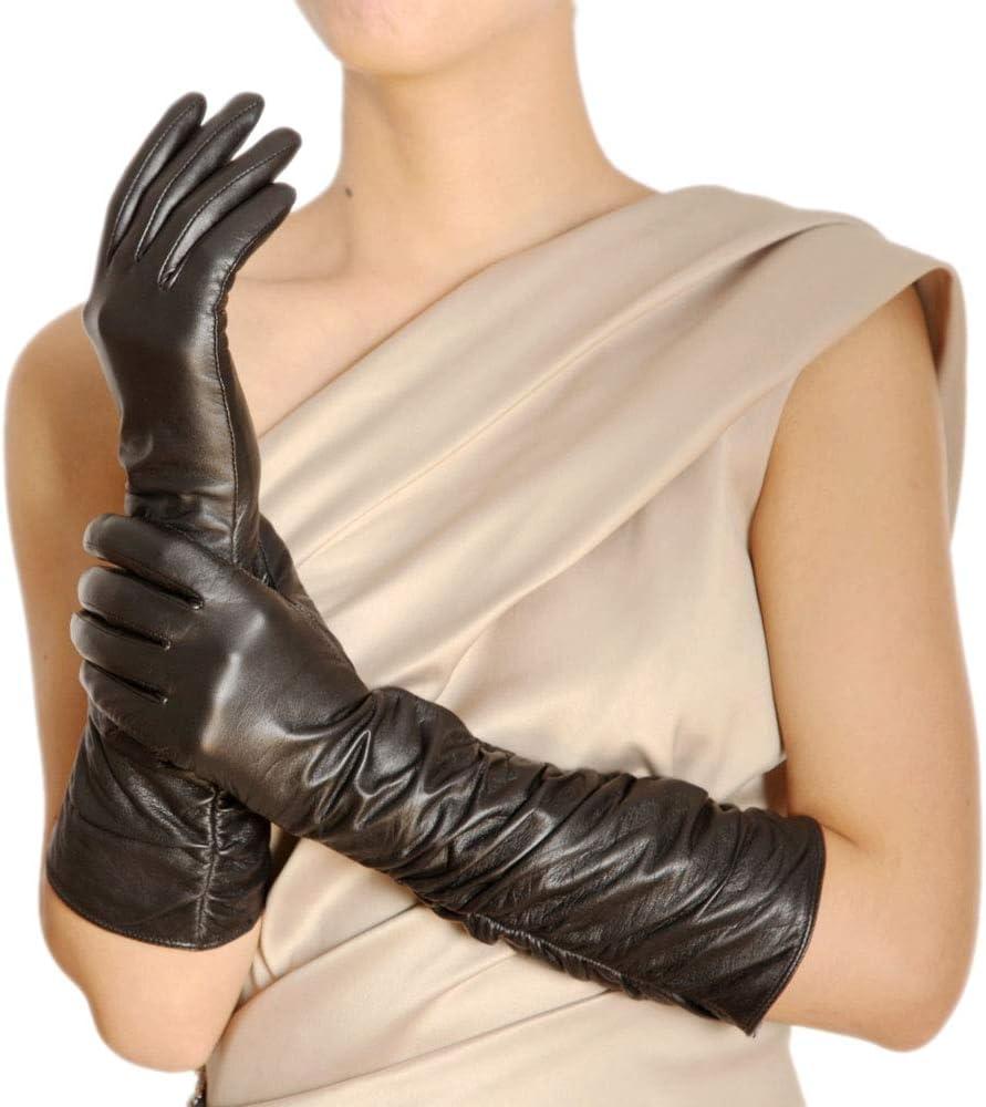 Womens Winter Long Evening Dress Texting Touchscreen Leather Gloves Sleeves Fleece Lined Ruched Elbow Length Costume (8.5, Black ( Touchscreen Function ))
