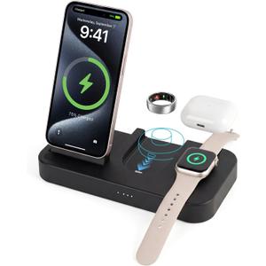 4 in 1 Charging Station for Oura Ring Gen 3 Charger (Oura Ring Charger NOT Included), 15W Fast Magnetic Charger for iPhone, Apple Watch, AirPods, Wireless Charger for Samsung Galaxy
