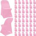 Newwiee Spandex Stretch Folding Chair Covers Bulk Fitted Universal Chair Protector Pack Removable Washable for Wedding Party Dining Banquet Event(Pink,50 Pcs)