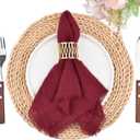 2 x Fall Thanksgiving Rustic Cloth Napkins 16.5x16.5 Inches Handmade Cotton Linen Napkins with Fringe Boho Washable Dinner Napkins in Bulk for Wedding Party Table Decor Set of 4 Burgundy