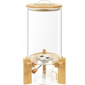 L'PICA Glass Rice Dispenser with Bamboo Stand, Large Airtight Rice Storage Container, Cereal/Grain/Coffee Bean/Dry Food Dispenser Countertop, Rice Holder, Rice Bin