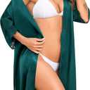 SWOMOG Women's Satin Robe Set 2 Piece Sexy Pajamas Sets Lace Cami Nightgown and Silk Robes Nightwear (Green, S)