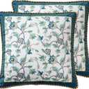 patdrea Designer Classy Throw Pillow Covers 18x18 Inch, Green Elegant Velvet Faux Embroidery Vine Floral Pattern, Decorative Square Pillowcases Cushion for Bed Living Room Outdoor Car, Pack of 2
