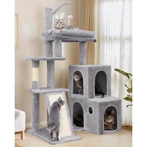 Globlazer Cat Tower for Indoor Adult Cats, 50-inch Heavy Duty Cat Tree House for Big Cats with Extra-Large Padded Platform, Sisal Scratching Board, 2 Large Condos, F50, Light Grey