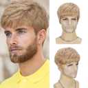 Mens Blonde Wig Short Layered Blond Straight Wig for Male Guys Synthetic Heat Resistant Fiber Natural Dirty Blonde Mens Wig for Halloween Party Anime 90s 2000s Use