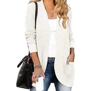 MEROKEETY Womens Long Sleeve Open Front Cardigans Chunky Knit Draped Sweaters Outwear. L