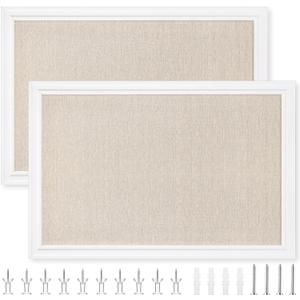 Colarr 2 Pcs Bulletin Board 30 x 20 Inch with Frame Decorative Large Wall Mounted Notice Pin Board with Push Pin for Home Office School Picture(White)