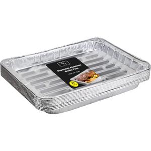Pack of 25 Disposable Aluminum Broiler Pans  Good for BBQ, Grill Trays  Multi-Pack of Durable Aluminum Sheet Pans  Ribbed Bottom Surface - 13.40" x 9" x 0.85"
